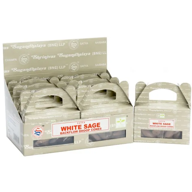 Ancient Wisdom Doos met - Satya Witte Salie Backflow Dhoop Cone multicolor