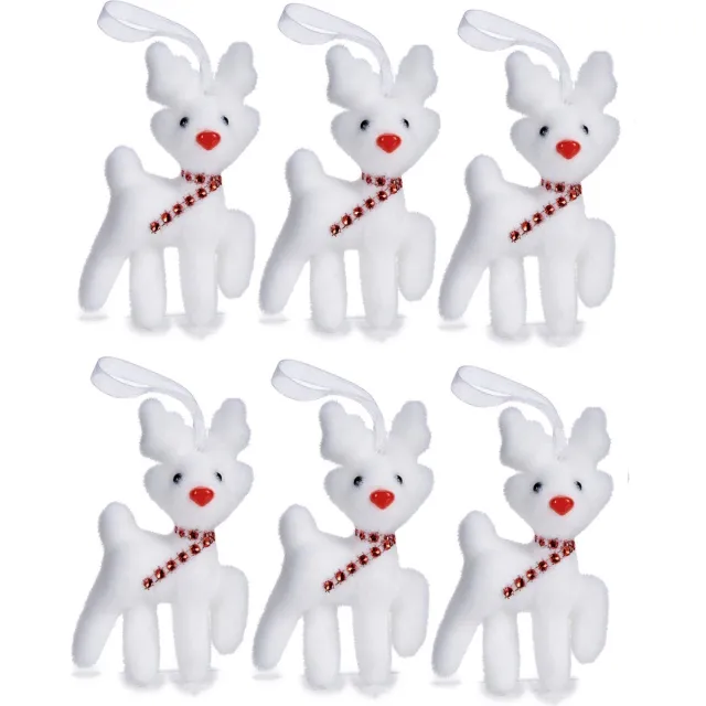 Krist+ Kersthangers rendieren - 6x st - wit - 11 cm - kunststof - kerstornamenten - kerstversiering