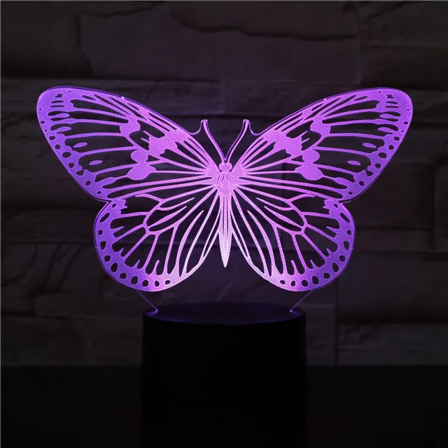 MC Living 3D Led Lamp Met Gravering - RGB 7 Kleuren - Vlinder