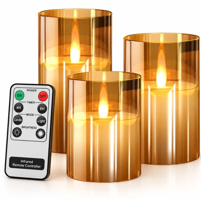 Nince LED Kaarsen met bewegende vlam - Set van 3 - Goud - Dimbaar - Timer - Afstandsbediening - Wax ledkaars