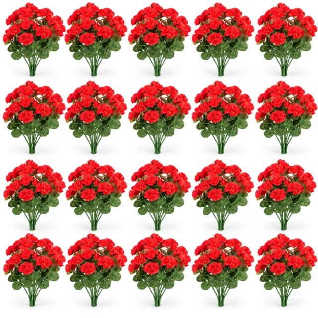 ROSIFY Kunstbloemen Kunst Geraniums voor buiten – 20 Bosjes – 36 cm – Kunstbloemen voor Bloembak, Balkon, Tuin & Interieur - Rood Rood 20