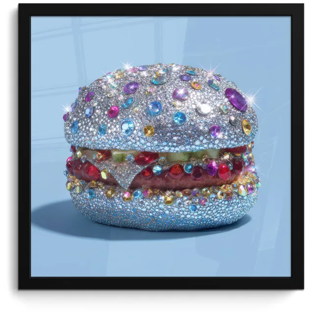 FrameYourWall Poster in lijst - Fotolijst 40x40 cm - Posters - Glitters - Hamburger - Blauw - Posterlijst zwart - Decoratie - Wanddecoratie woonkamer - Muurdecoratie slaapkamer