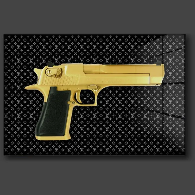 blackarts Gun Lv schilderijen op plexiglas 90x60cm Golden black