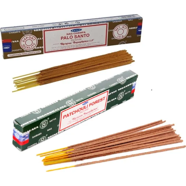 Satya Wierook cadeau set - 2x geurstokjes - Palo Santo en Patchouli Forrest geur - Meditatie Donkergroen