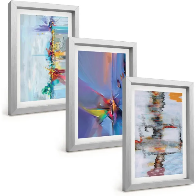 TULUP 4-Delige Schilderij Set - Abstracte composities in schilderstijl - 20 x 30 cm - Moderne Wanddecoratie - Slaapkamer - Stijlvolle Muurdecoratie Zilveren lijst