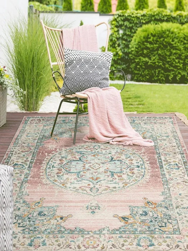 Merinos Karpet24 Salsa – Vintage Style Vloerkleed, Weerbestendig & UV-bestendig voor Binnen & Buiten-140 x 200 cm roze