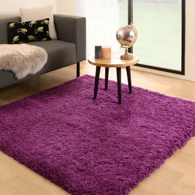 Tapeso Vierkant hoogpolig vloerkleed - Cozy Shaggy paars 200x200