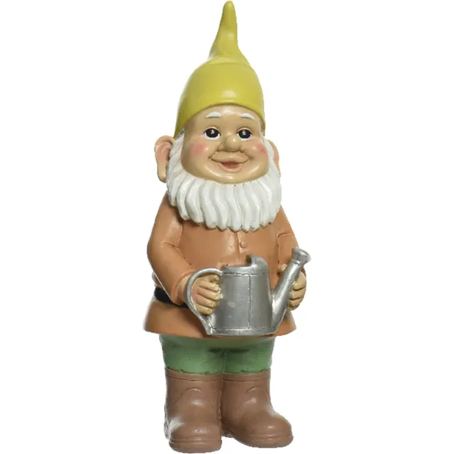 Decoris tuinkabouter met gieter - kunststeen - H29 cm Geel