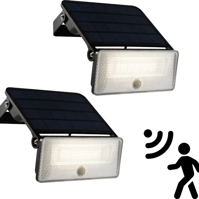 LED's light by Shada LED's Light Solar buitenlampen 1600 met sensor - Bewegingssensor en schemersensor - Duopack - Schijnwerper - Led straler buiten - Schijnwerpers Zwart