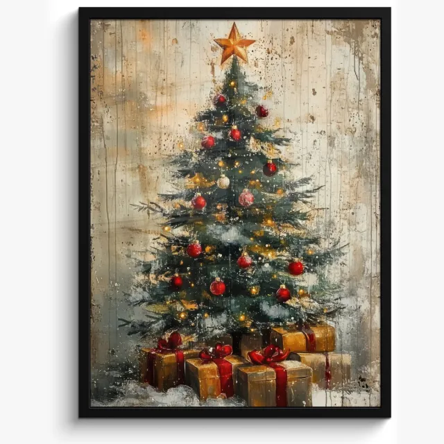 FrameYourWall Poster in lijst - Fotolijst 50x70 cm - Posters - Kerstboom - Vintage - Kerst - Cadeau - Posterlijst zwart - Decoratie - Wanddecoratie woonkamer - Kerstdecoratie voor binnen - Kerstversiering - Kerstmis versiering in huis - Christmas tree decorations