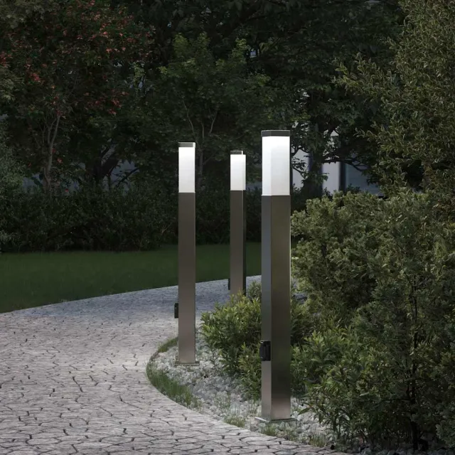 vidaXL Bolderverlichting met stopcontact 3 stuks 80 cm RVS IP44 Zilver