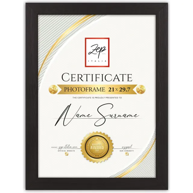 Zep Houten Fotolijst Certificate A4 Zwart voor foto formaat 21x29,7 cm - V4721B