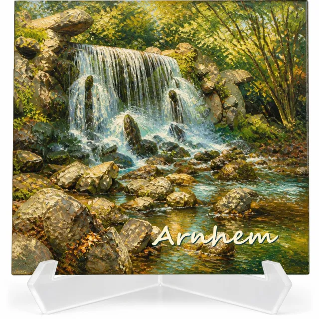 Kleurmedia Tegeltje Arnhem – Sonsbeek Waterval – Keramiek 15 x 15 cm – Inclusief transparante houder – Souvenir tegel 1
