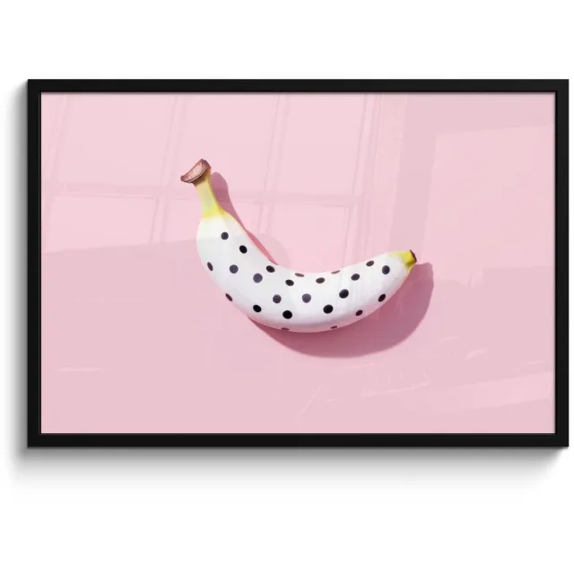 FrameYourWall Poster in lijst - Fotolijst 90x60 cm - Posters - Banaan - Stippen - roze - Posterlijst zwart - Decoratie - Wanddecoratie woonkamer - Muurdecoratie slaapkamer