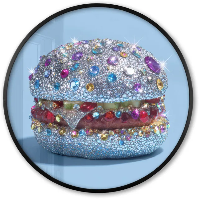 FrameYourWall Poster in lijst Rond - Fotolijst 80x80 cm - Posters - Glitters - Hamburger - Blauw - Ronde posterlijst zwart - Decoratie - Wanddecoratie woonkamer - Muurdecoratie slaapkamer