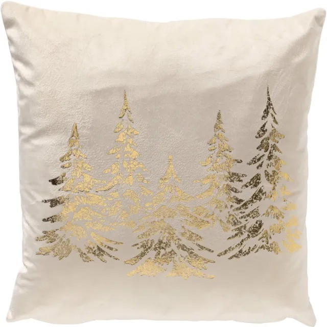 Textino PINEGROVE - kussenhoes 45x45 cm - fluweel - dennenbomen - Snow White - wit, goud