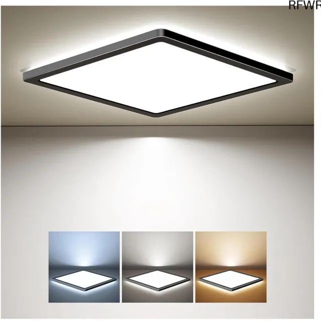 RFWR LED Plafondlamp 24W Vlak - Instelbare Kleurtemperaturen, Ultra Dun Paneel voor Diverse Kamers Zwart