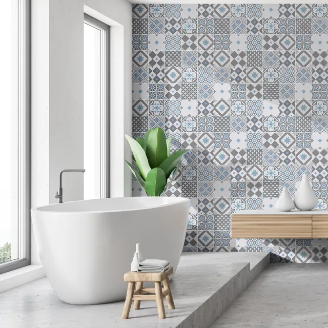 Ambiance Sticker Zelfklevende tegelmuurstickers voor keuken en badkamer - 60 cementtegelstickers (Azulejos Ejido) - 60 stickers, 10x10cm Multi color