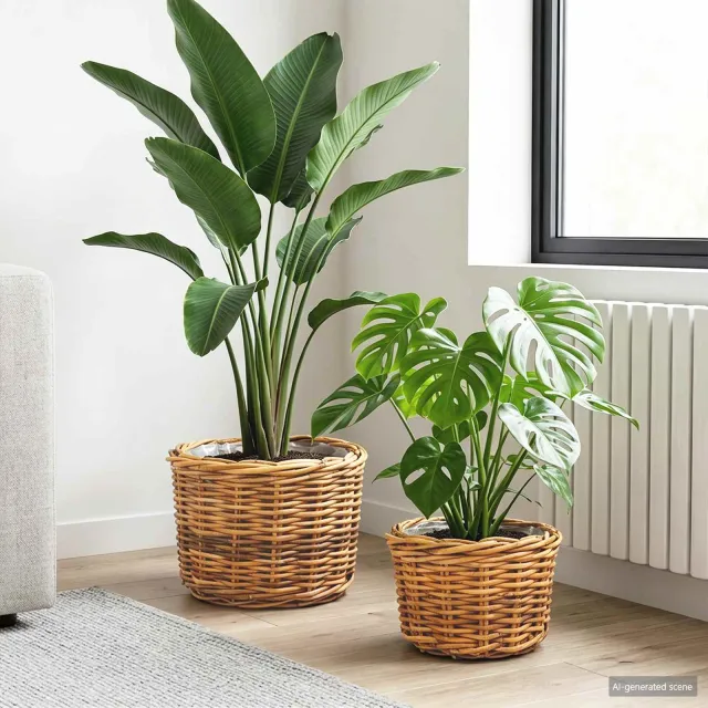 vidaXL Bloempot Mand GENDT 2 st Natuurlijk Bruin Kubu Rattan
