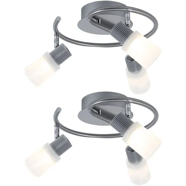 Globo LED zwenkbare plafondlamp Spotrondell glazen albasten woonkamer, mat nikkel chroom, 3x 5W 300Lm warm wit, DxH 28x14,5 cm, set van 2 zilver