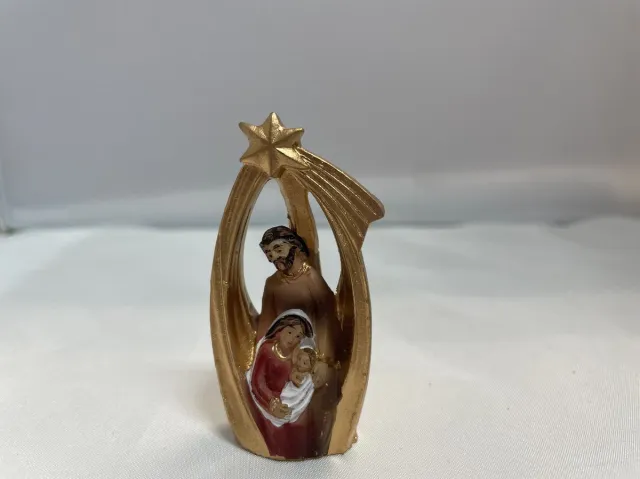 Dekop Kerststal Jozef, Maria en kindeke Jezus met ster Cooper, wit, rood, bruin, goud