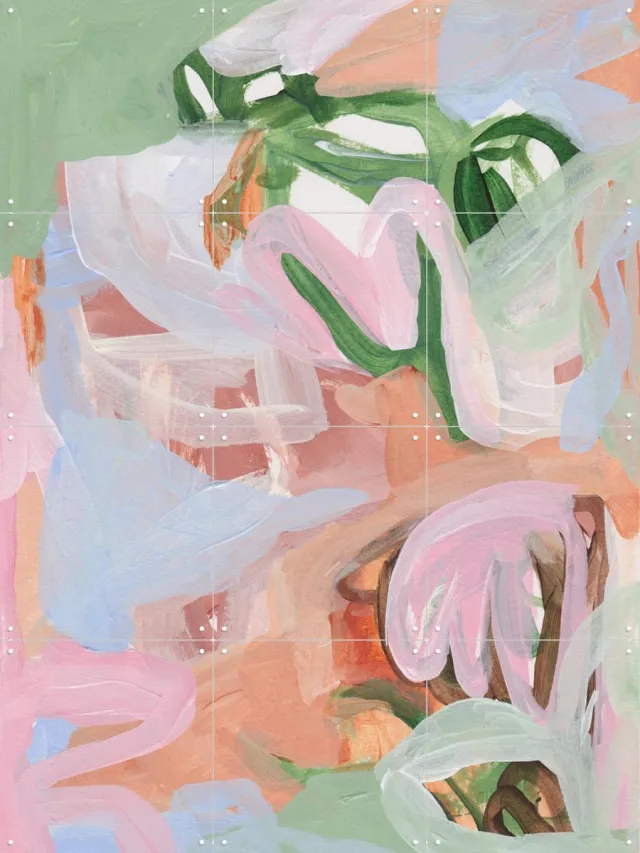 IXXI Bloom in Bliss, Henriette Visscher - 60 x 80 cm - Grote wanddecoratie en posters - Abstract, Abstract, Kwaststreken, Kleurrijk, Impressionisme Beige / Roze / Groen