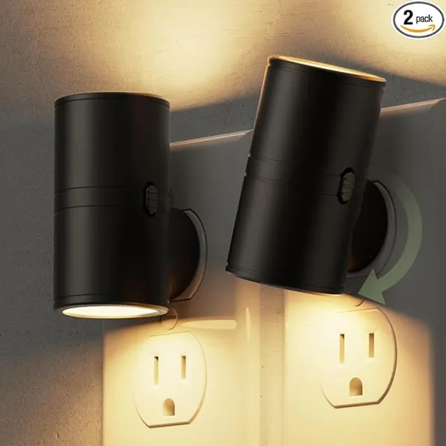 KZQ Nachtlampje instelbaar - Insteekbare wandlamp met dimfunctie, zacht warm licht - Voor slaapkamer, gang, babykamer, badkamer - 1 stuk zwart