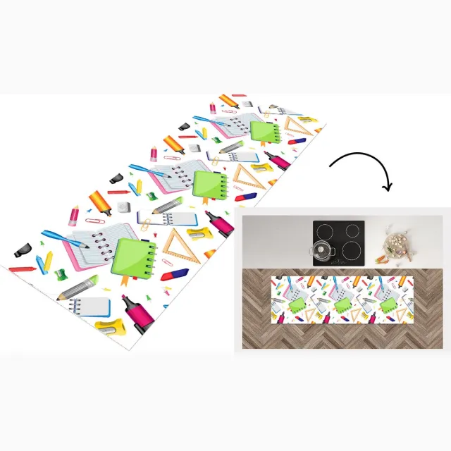 KitchenYeah Keukenloper - Loper keuken - Patroon - School - Potlood - 180x60 cm - Keukenloper vinyl Multicolor