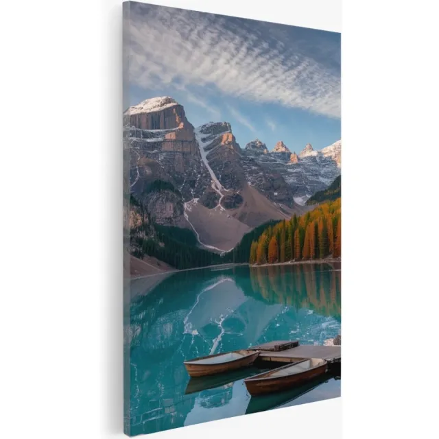 Saammp Canvas Schilderij - Boten tussen de bergen - Landschap - Natuur - 80x120 - Foto op canvas - Wanddecoratie - Muurdecoratie Woonkamer - Slaapkamer decoratie - Canvas Print Multicolor