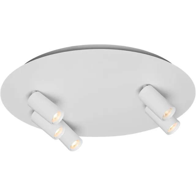 Fantasia Oryx ronde plafondlamp, voetplaat Ø450 mm, 5 richtbare MR11-spots (3+2), dimbaar, wit aluminium, lichtbron niet inbegrepen