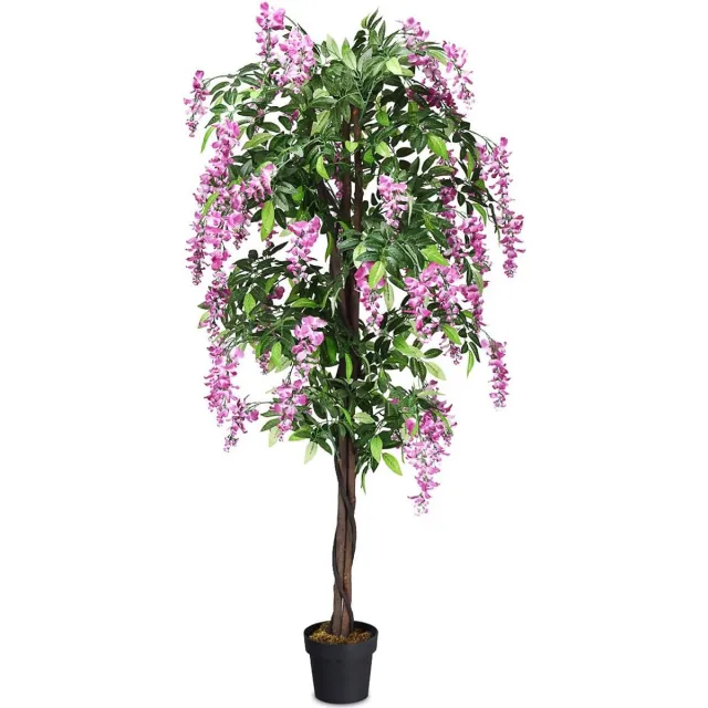 KOMFOTTEU 150 cm hoog Kunstplant Wisteria boom, kunstboom met bloemen, kunstplanten in pot, kamerplant, kunstplanten,decoratieve plant voor binnen en buiten, roze