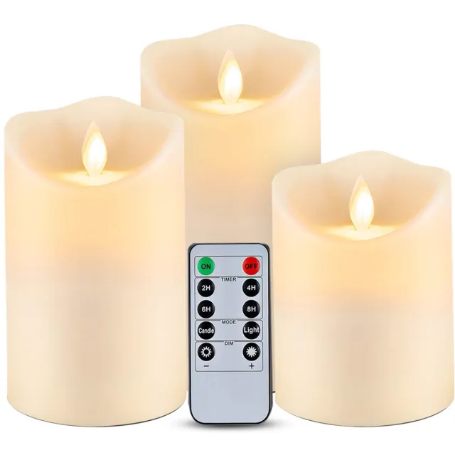 Unyqoos Set van drie waterdichte LED-kaarsen met afstandsbediening en timerfunctie Beige