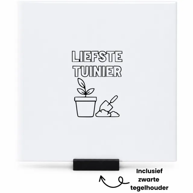 Hacebo Liefste tuinier tegeltje met tegelhouder - Hovenier - Familie vrienden - tegeltjes met tekst - Cadeau - spreuktegels - 15x15 CM Wit