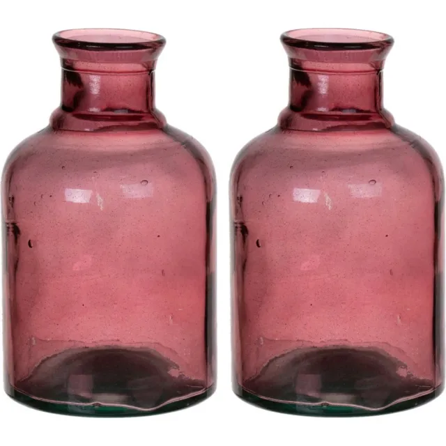 Bellatio Design Bloemenvaas - 2x - paars transparant glas - D12 x H20 cm - vaas