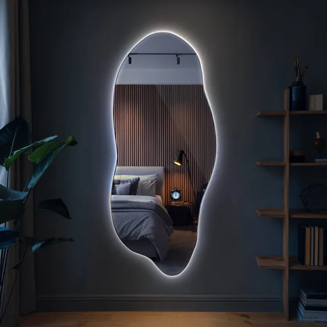 Coloray Organische Spiegel LED - Moderne Organische Grote Spiegel LED - 35 cm x 80 cm - Grote Organische Spiegel Woonkamer LED - Decoratieve Spiegel - Koel licht - Wandspiegel LED Organisch Koel Wit
