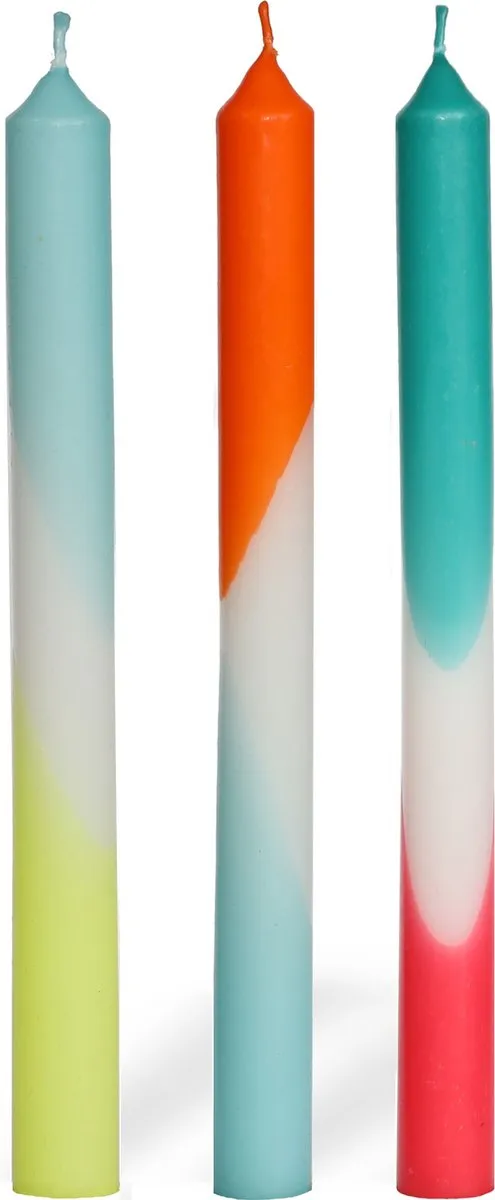 comforder Dip Dye Dinerkaarsen Set van 3 - h.24 cm Blauw - Rood - Geel