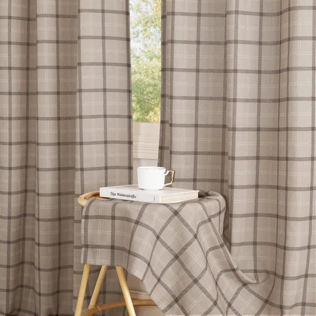 Ibenzoa Stijlvolle Linnenlook Gordijnen Set van 2 voor Woonkamer en Slaapkamer, 245 x 132 cm taupe