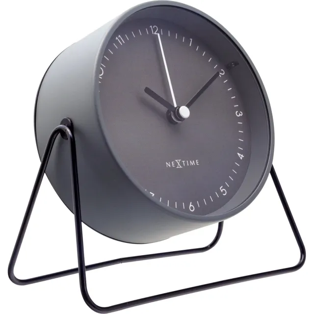 NeXtime Berlin Table – Tafelwekker – 14 × 13 × 7 cm – Metaal – Grijs – Stil Grey