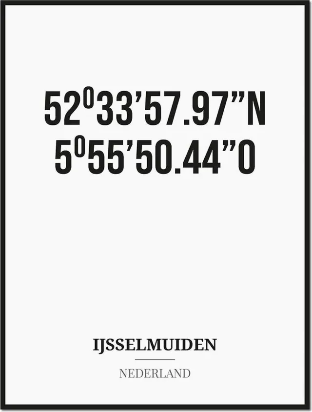 Studio216 Poster/kaart IJSSELMUIDEN met coördinaten zwart, wit