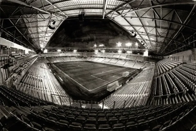 Atelier Iconique Euroborg FC Groningen Black and White Ink Wash Stadiums - Print op Canvas 90x60 cm - Atelier Iconique zwart