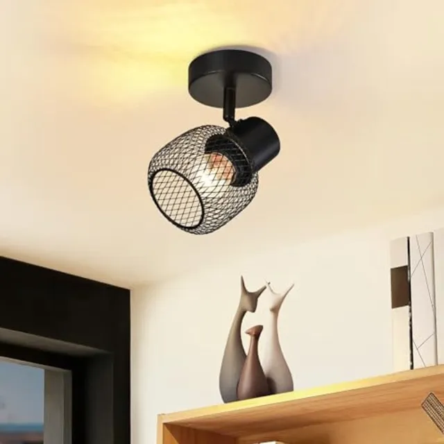 Glitzerlife Plafondspot Plafondlamp Opbouwspot - Vintage Retro 1 Flammig - Draaibaar Plafondspot - 330° Draaibaar 90° Kantelbaar - Metaal - E27 Fitting - Max 40W - Zwart Rond Zwart 1 Flammig