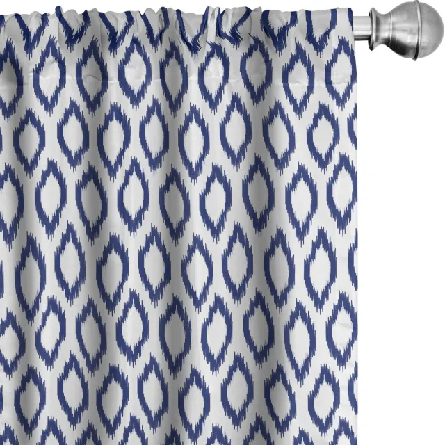 ABAKUHAUS Ikat gordijnen – 2x75x245 cm – microvezel – marineblauw Marine-blauw-wit