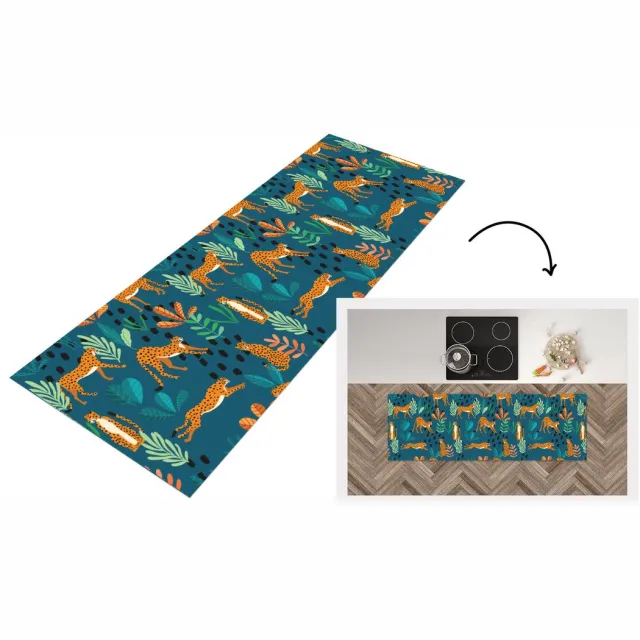KitchenYeah Keukenloper - Loper keuken - Patronen - Tiger - Planten - 180x60 cm - Keukenloper vinyl Multicolor
