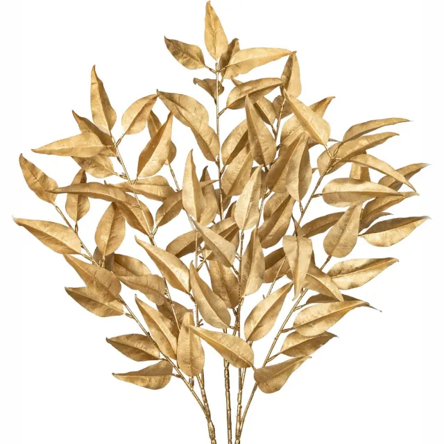 Unyqoos Set van 3 decoratieve gouden kunst eucalyptus takken voor feestelijke decoratie