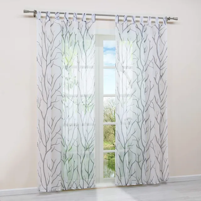 Ibenzoa Elegant Transparant Lusgordijn met Takkenpatroon voor Stijlvolle Raamdecoratie grijs