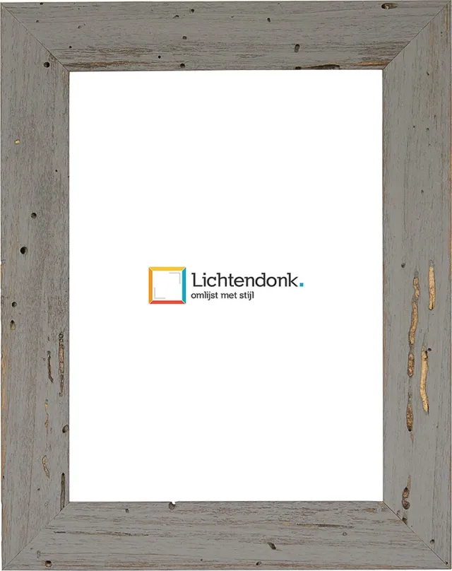 Lichtendonk Fotolijst - Fotokader Grijs Verouderd Hout - met echte houtworm gaatjes - Fotomaat 50x60 - Ontspiegeld glas - Art.nr. 1009968450601