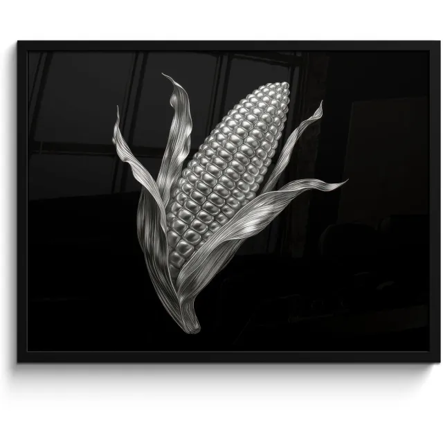 FrameYourWall Poster in lijst - Fotolijst 70x50 cm - Posters - Maïskolf - Glanzend metaal - Elegant - Posterlijst zwart - Decoratie - Wanddecoratie woonkamer - Muurdecoratie slaapkamer
