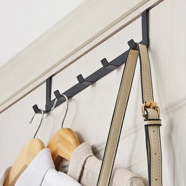 home online Hangende Kapstok - Deurrek - Deurkapstok met 5 Deur Haken - Deurhanger - Kapstok voor Handdoek en Kleding - Woonaccessoires -Metaal - Zwart