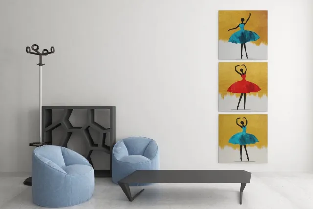 Trendex Global Drieluik Canvas Schilderij Dans en Elegantie – Ballerina Collectie - 3x60x60 cm Goud