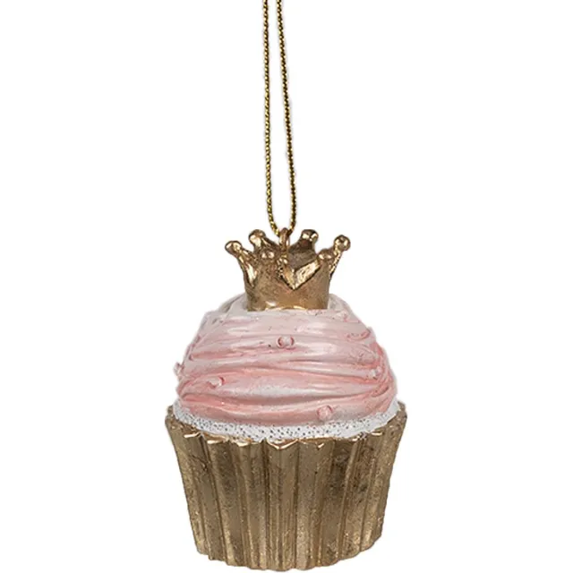 Clayre & Eef Kersthanger Cupcake Ø 4x6 cm Roze Polyresin